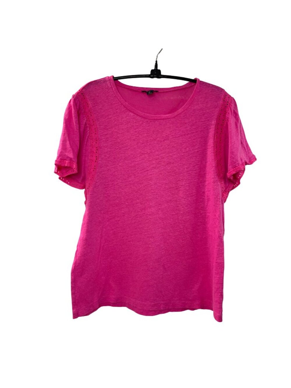 J. Crew Linen Blouse Women's‎ Size XL Eyelet Trim Sleeve Detail Hot Pink Casual